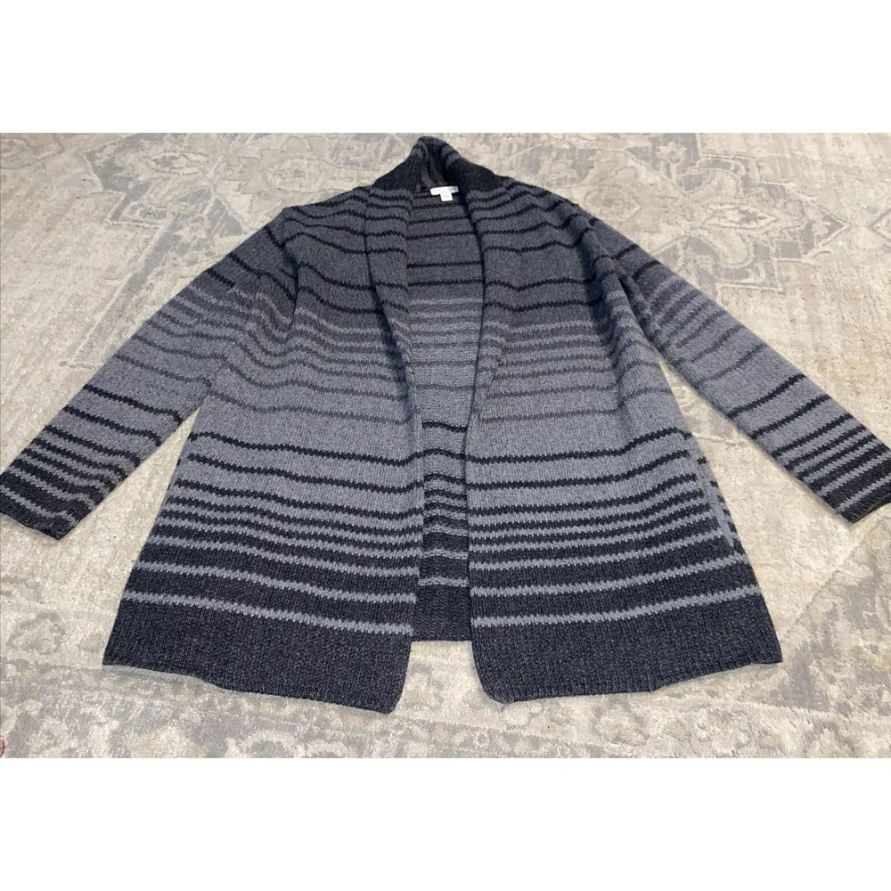 J‎ Jill Sz Small Women's Long Sleeve Open Front Cardigan black Gray Stripe